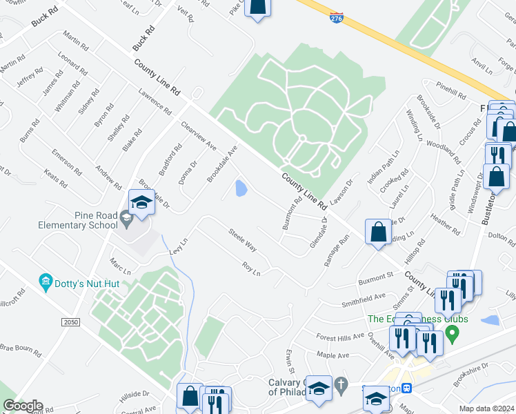 map of restaurants, bars, coffee shops, grocery stores, and more near 136 Clearview Avenue in Montgomery County