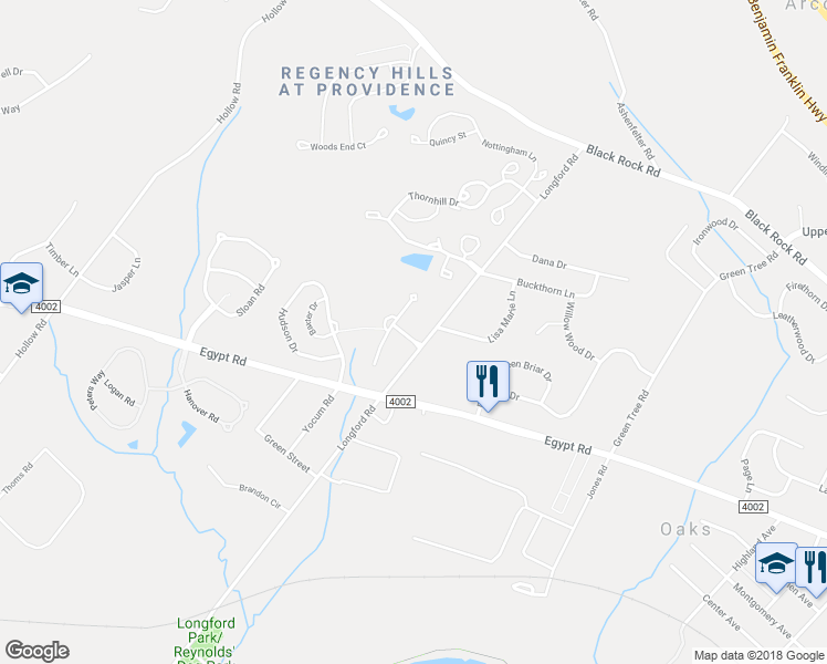 map of restaurants, bars, coffee shops, grocery stores, and more near 3 Unity Way in Phoenixville