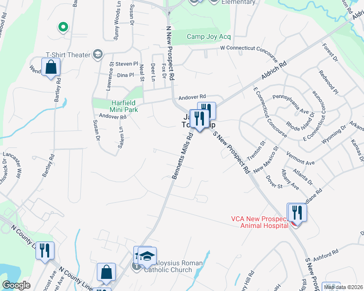 map of restaurants, bars, coffee shops, grocery stores, and more near 1102 Bennetts Mills Road in Jackson Township