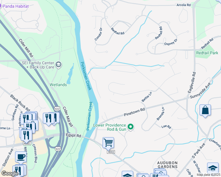 map of restaurants, bars, coffee shops, grocery stores, and more near 65 Skyline Drive in Eagleville