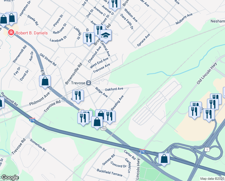 map of restaurants, bars, coffee shops, grocery stores, and more near 3271 Oakford Avenue in Feasterville-Trevose