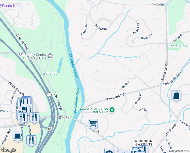 map of restaurants, bars, coffee shops, grocery stores, and more near 65 Skyline Drive in Eagleville