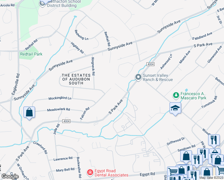 map of restaurants, bars, coffee shops, grocery stores, and more near 400 Falcon Road in Eagleville