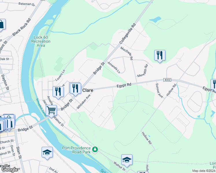 map of restaurants, bars, coffee shops, grocery stores, and more near 250 Egypt Road in Mont Clare