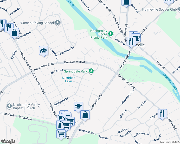 map of restaurants, bars, coffee shops, grocery stores, and more near 3000 Rampart Road in Bensalem