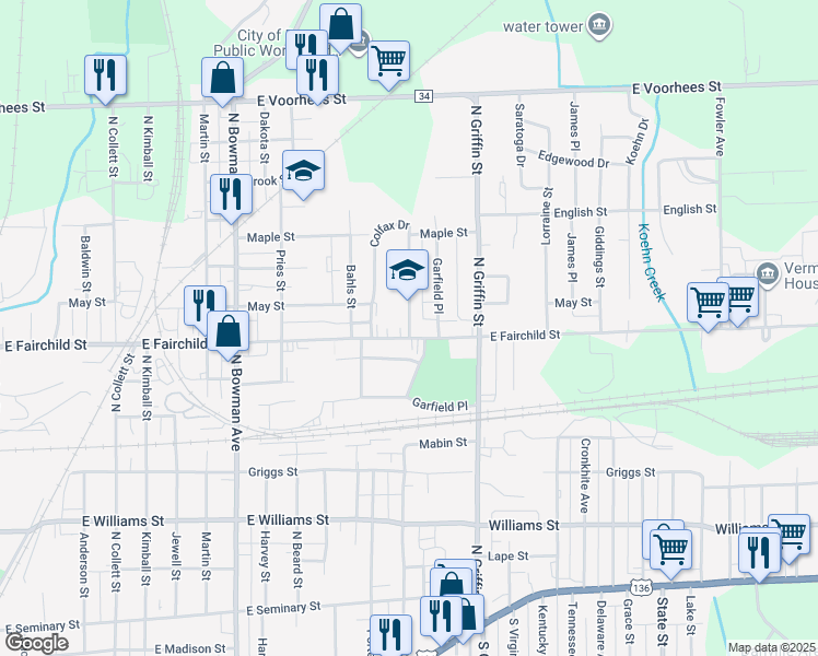 map of restaurants, bars, coffee shops, grocery stores, and more near 930 Colfax Drive in Danville