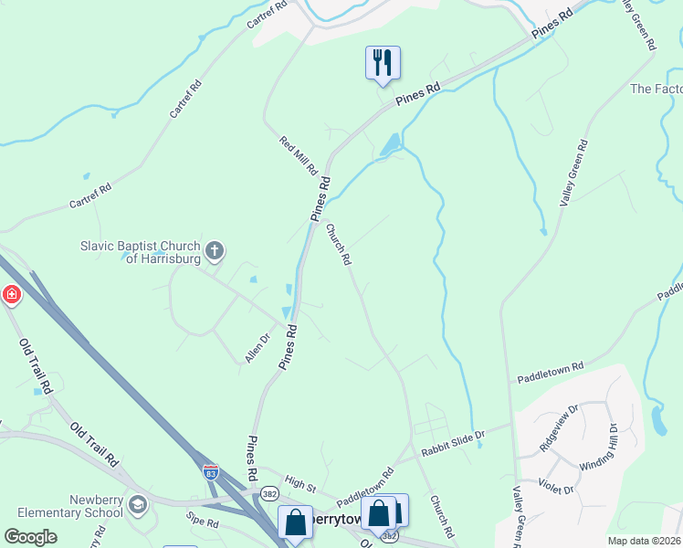 map of restaurants, bars, coffee shops, grocery stores, and more near 75 Church Road in Goldsboro