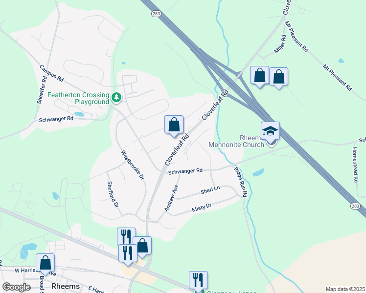 map of restaurants, bars, coffee shops, grocery stores, and more near 711 Knoll Drive in Mount Joy