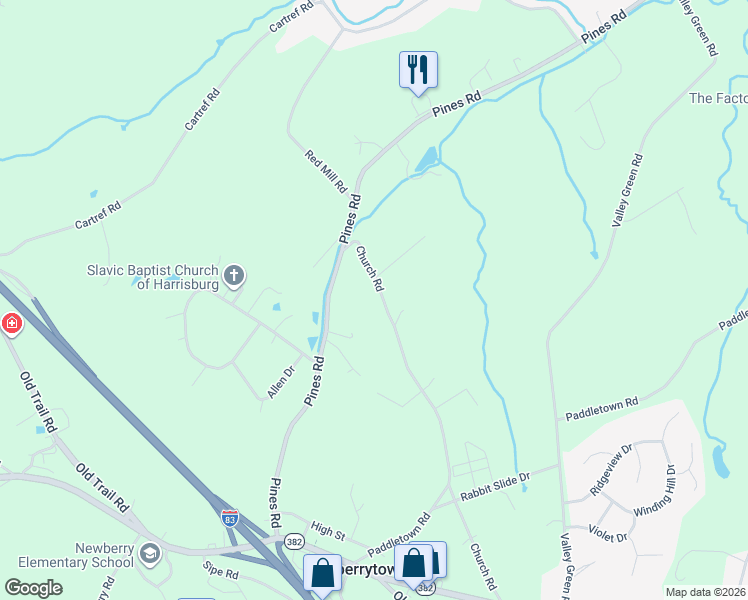 map of restaurants, bars, coffee shops, grocery stores, and more near 75 Church Road in Goldsboro