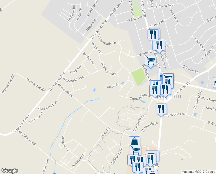 map of restaurants, bars, coffee shops, grocery stores, and more near 44 Tupelo Street in Lititz