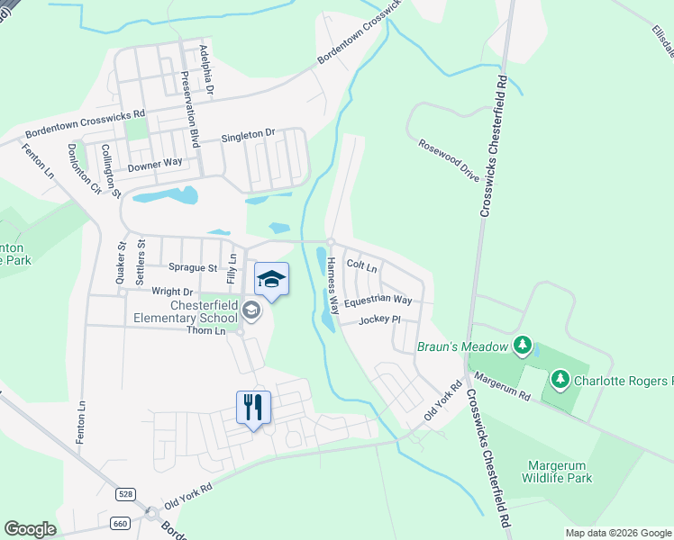 map of restaurants, bars, coffee shops, grocery stores, and more near 48 Harness Way in Burlington County