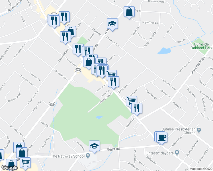 map of restaurants, bars, coffee shops, grocery stores, and more near 2440 West Main Street in Norristown