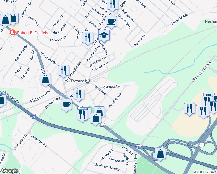 map of restaurants, bars, coffee shops, grocery stores, and more near 3271 Oakford Avenue in Feasterville-Trevose