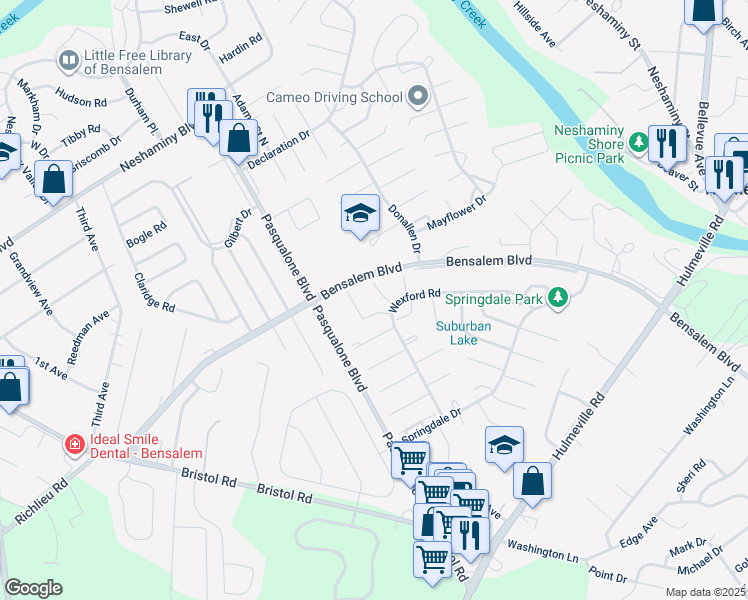 map of restaurants, bars, coffee shops, grocery stores, and more near 2936 Hanita Court in Bensalem