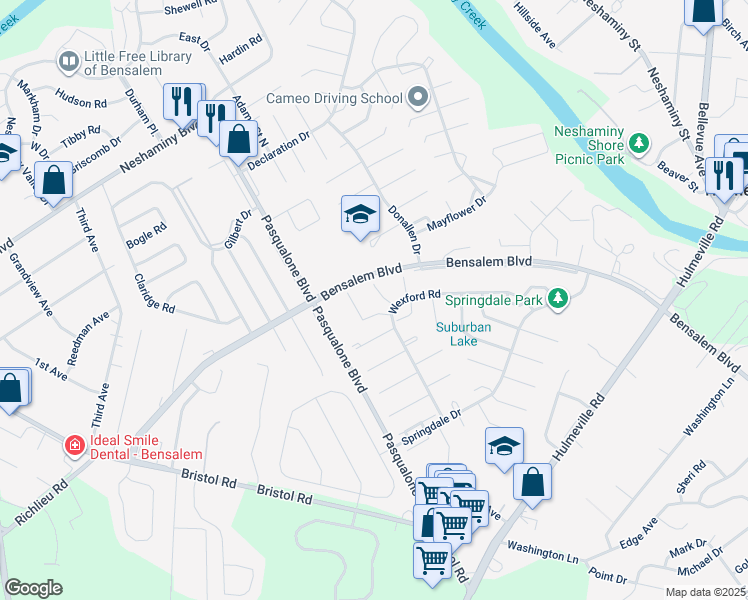 map of restaurants, bars, coffee shops, grocery stores, and more near 2936 Hanita Court in Bensalem