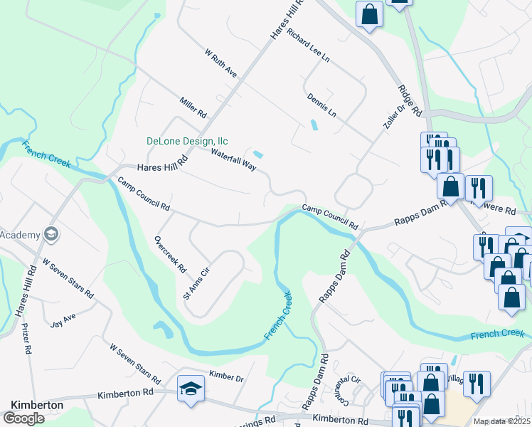 map of restaurants, bars, coffee shops, grocery stores, and more near 705 Creekview Circle in Phoenixville