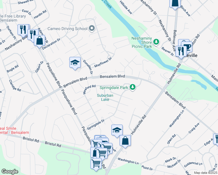 map of restaurants, bars, coffee shops, grocery stores, and more near 2548 Nashua Road in Bucks County