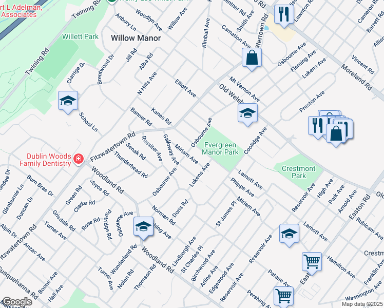 map of restaurants, bars, coffee shops, grocery stores, and more near 2773 Miriam Avenue in Abington