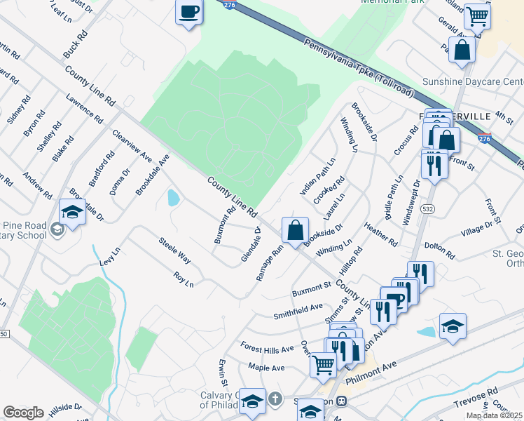 map of restaurants, bars, coffee shops, grocery stores, and more near 14 Lawson Drive in Huntingdon Valley