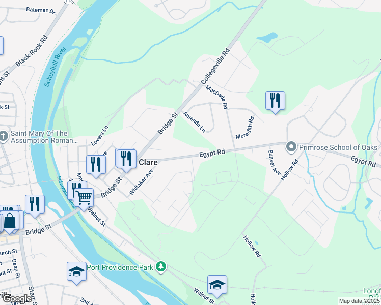 map of restaurants, bars, coffee shops, grocery stores, and more near 302 Egypt Road in Mont Clare