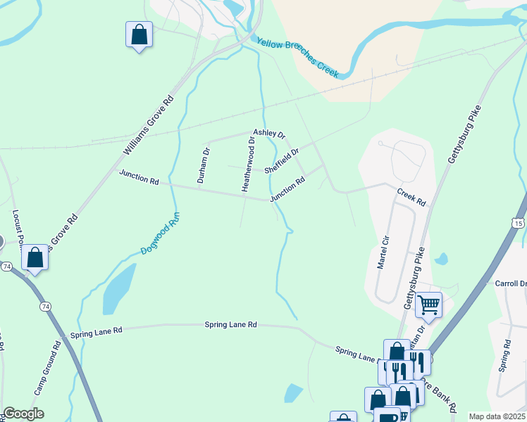 map of restaurants, bars, coffee shops, grocery stores, and more near 27 Junction Rd in Dillsburg