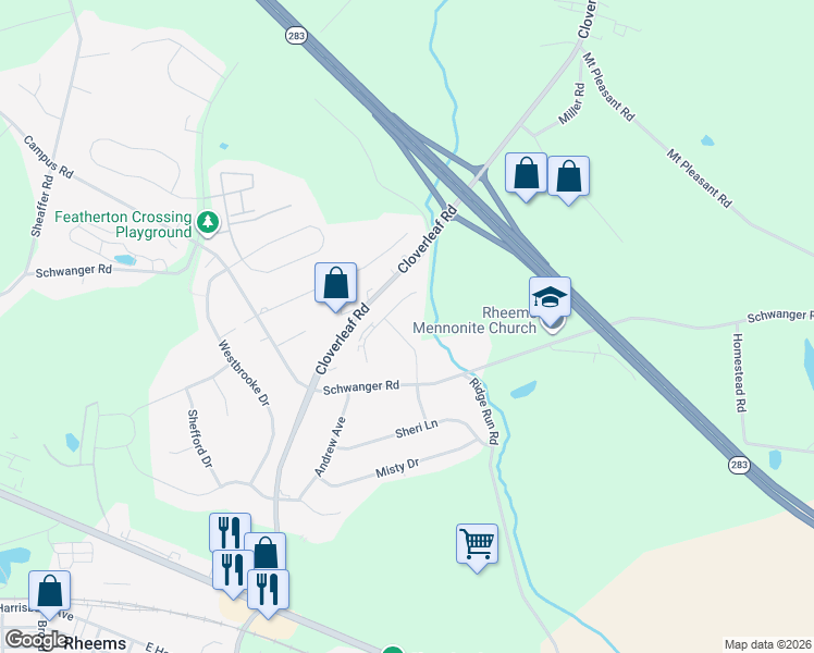 map of restaurants, bars, coffee shops, grocery stores, and more near 774 Knoll Drive in Mount Joy