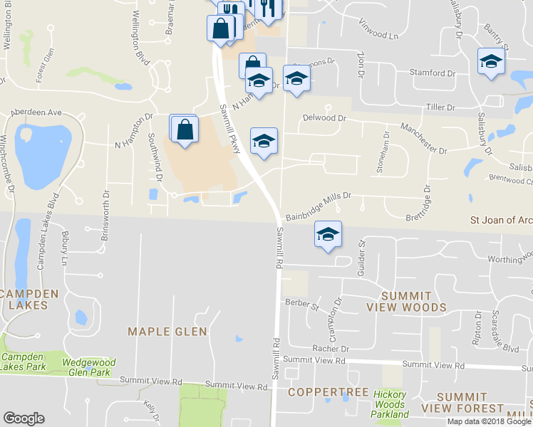 map of restaurants, bars, coffee shops, grocery stores, and more near 4012 Emerald Lakes Boulevard in Powell