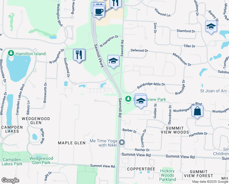 map of restaurants, bars, coffee shops, grocery stores, and more near 4012 Emerald Lakes Boulevard in Powell
