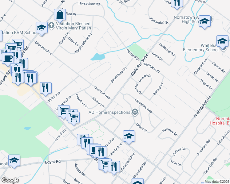map of restaurants, bars, coffee shops, grocery stores, and more near 113 Burnside Avenue in Norristown
