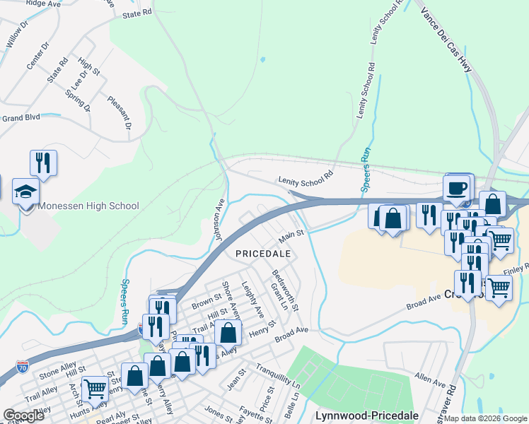 map of restaurants, bars, coffee shops, grocery stores, and more near 530 Ross Street in Belle Vernon