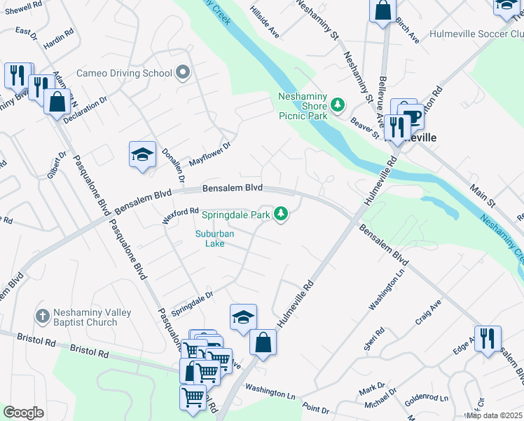 map of restaurants, bars, coffee shops, grocery stores, and more near 3001 Rampart Road in Bensalem
