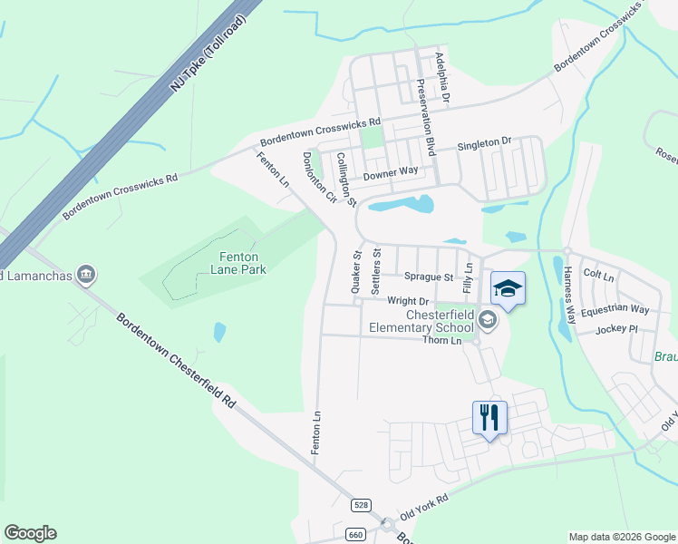 map of restaurants, bars, coffee shops, grocery stores, and more near 37 Fenton Lane in Burlington County