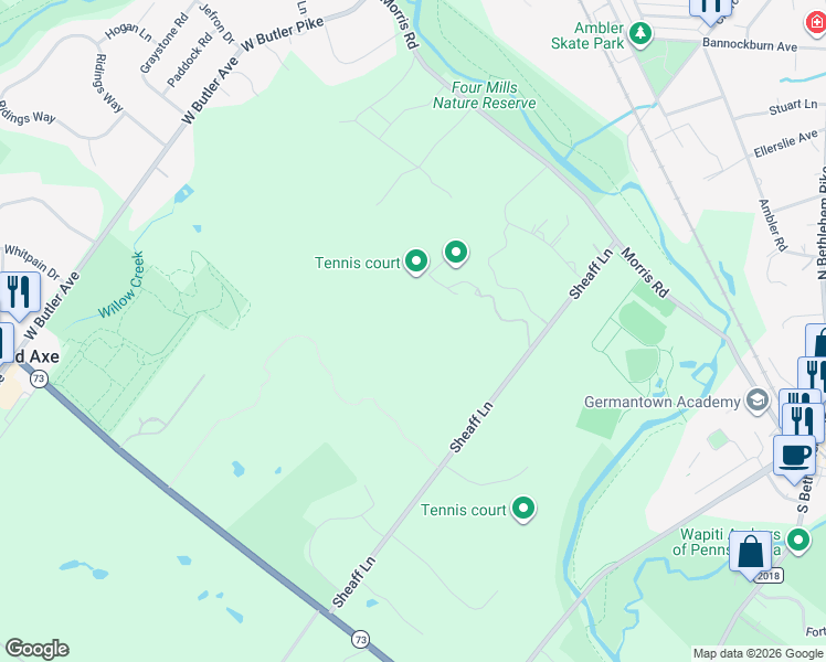 map of restaurants, bars, coffee shops, grocery stores, and more near 7135 Sheaff Lane in Fort Washington
