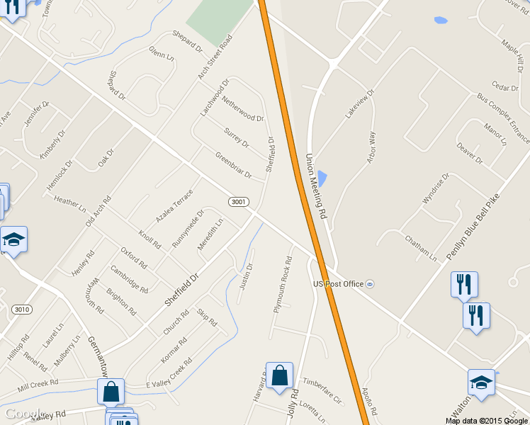 map of restaurants, bars, coffee shops, grocery stores, and more near 899 East Township Line Road in Blue Bell