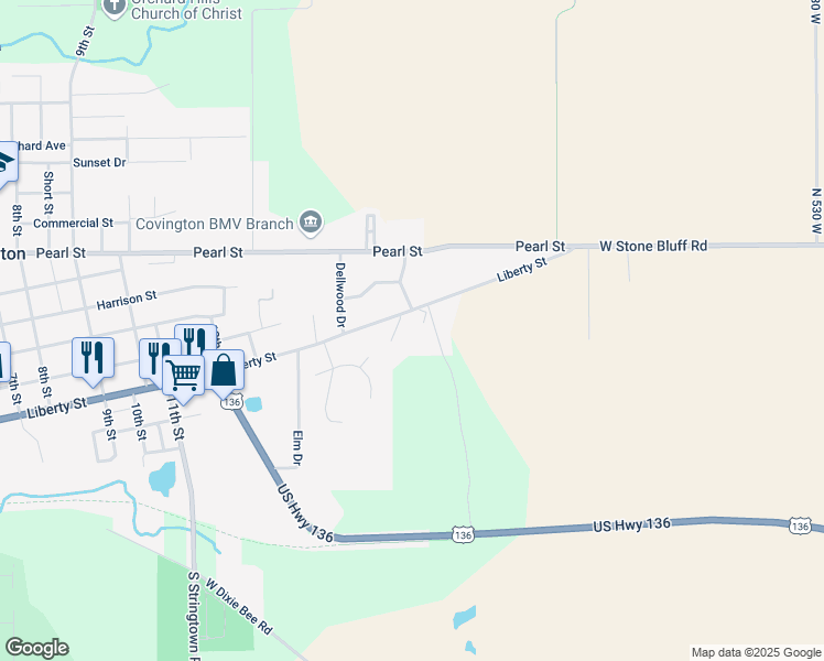 map of restaurants, bars, coffee shops, grocery stores, and more near 1528-1598 Liberty St in Covington