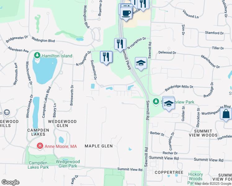 map of restaurants, bars, coffee shops, grocery stores, and more near 5169 Emerald Lakes Boulevard in Powell