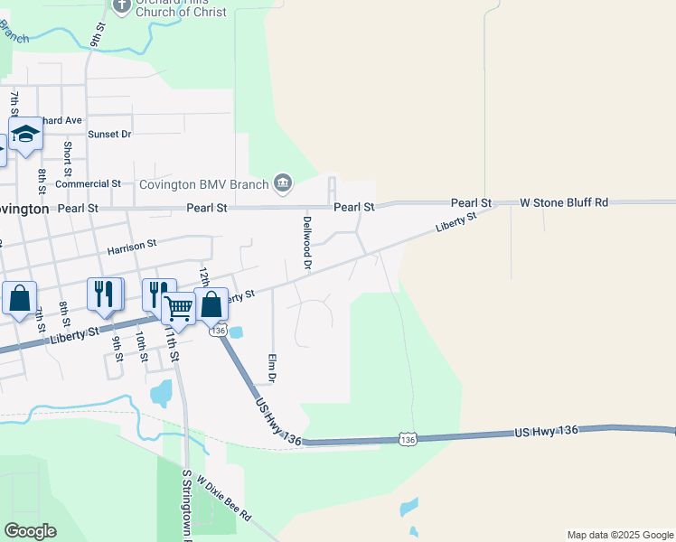 map of restaurants, bars, coffee shops, grocery stores, and more near 1528 Liberty Street in Covington
