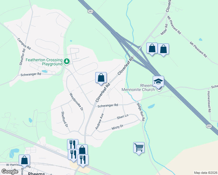 map of restaurants, bars, coffee shops, grocery stores, and more near 739 Knoll Drive in Mount Joy