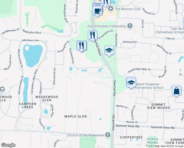 map of restaurants, bars, coffee shops, grocery stores, and more near 4909 Emerald Lakes Boulevard in Powell