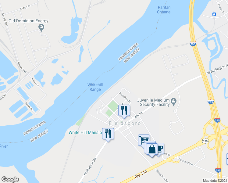 map of restaurants, bars, coffee shops, grocery stores, and more near 211 Front Street in Bordentown