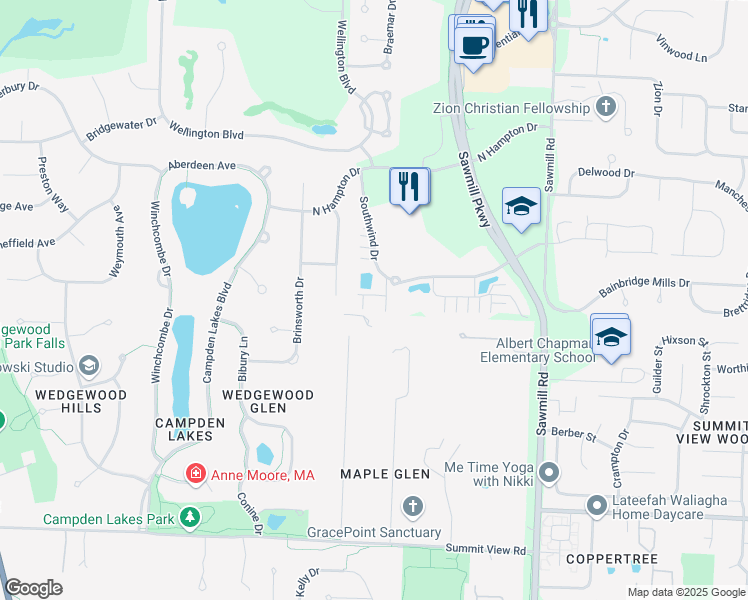 map of restaurants, bars, coffee shops, grocery stores, and more near 5580 Wind Drift Drive in Powell
