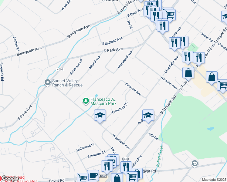 map of restaurants, bars, coffee shops, grocery stores, and more near 218 Lauman Avenue in Eagleville