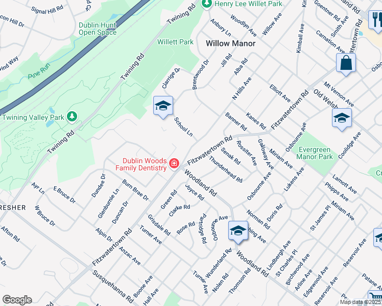 map of restaurants, bars, coffee shops, grocery stores, and more near 1423 North Hills Avenue in Willow Grove