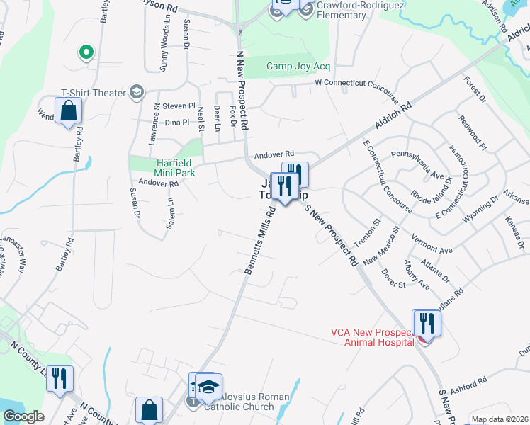 map of restaurants, bars, coffee shops, grocery stores, and more near 1102 Bennetts Mills Road in Jackson Township