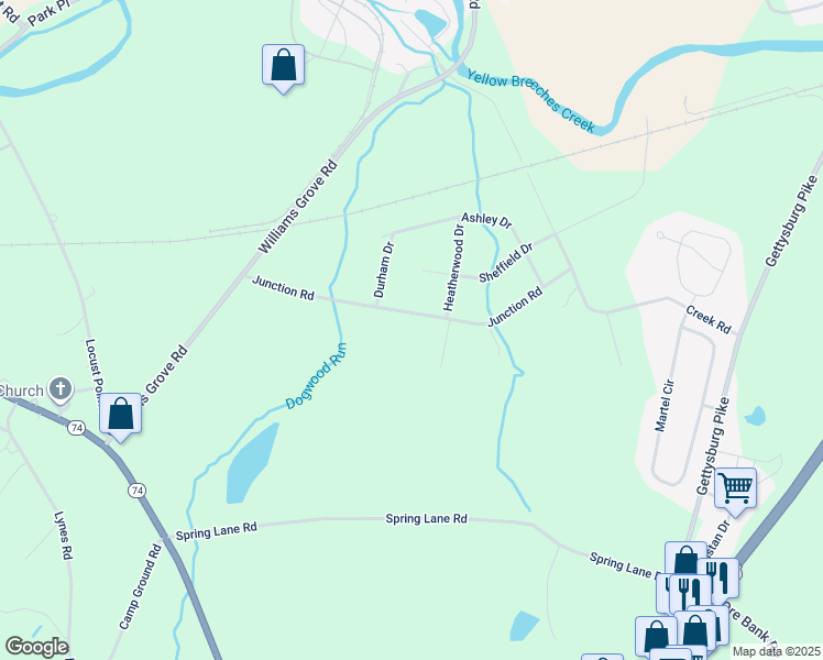 map of restaurants, bars, coffee shops, grocery stores, and more near 35 Junction Road in Dillsburg