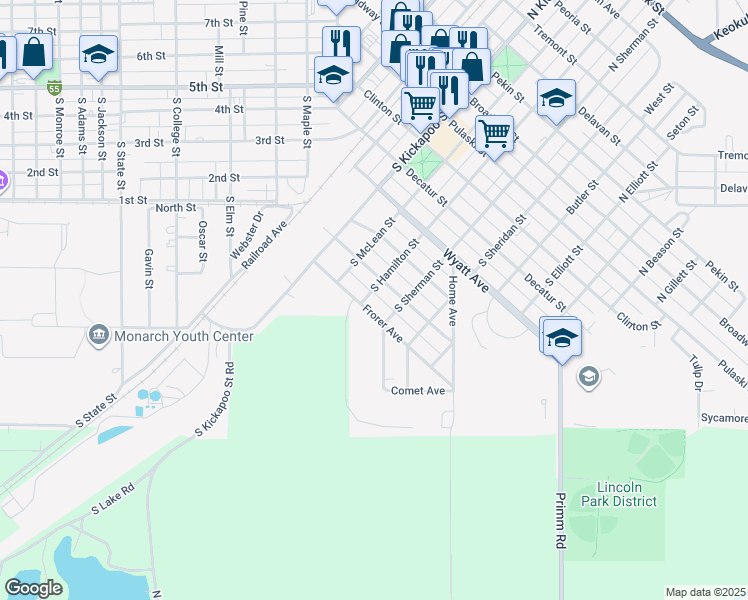 map of restaurants, bars, coffee shops, grocery stores, and more near 200-298 Frorer Ave in Lincoln