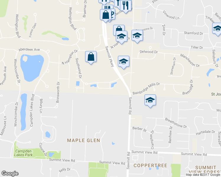 map of restaurants, bars, coffee shops, grocery stores, and more near 4393 Emerald Lakes Boulevard in Powell