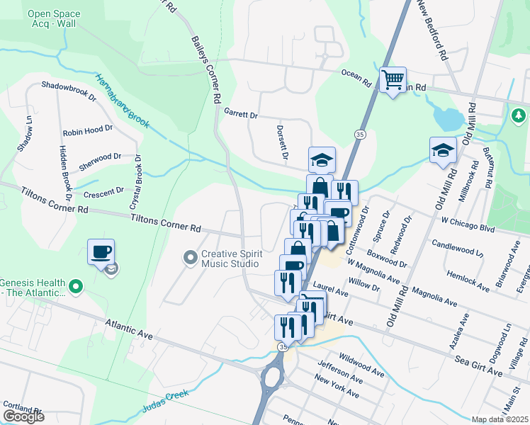 map of restaurants, bars, coffee shops, grocery stores, and more near 171 Tarpon Drive in Sea Girt