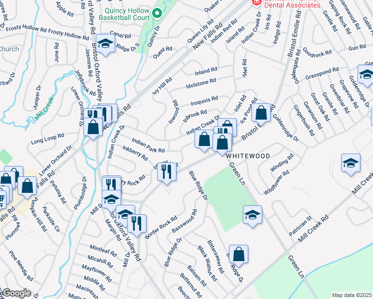 map of restaurants, bars, coffee shops, grocery stores, and more near 136 Idlewild Road in Levittown