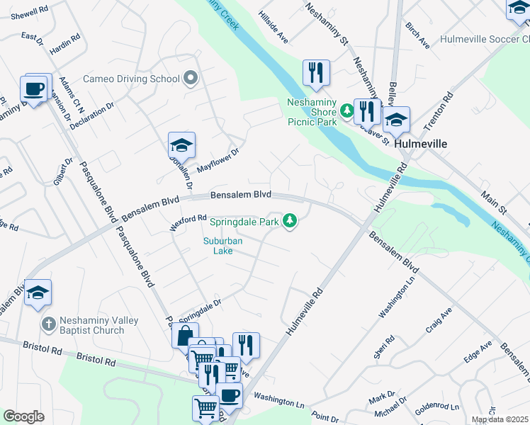 map of restaurants, bars, coffee shops, grocery stores, and more near 3000 Rampart Road in Bensalem